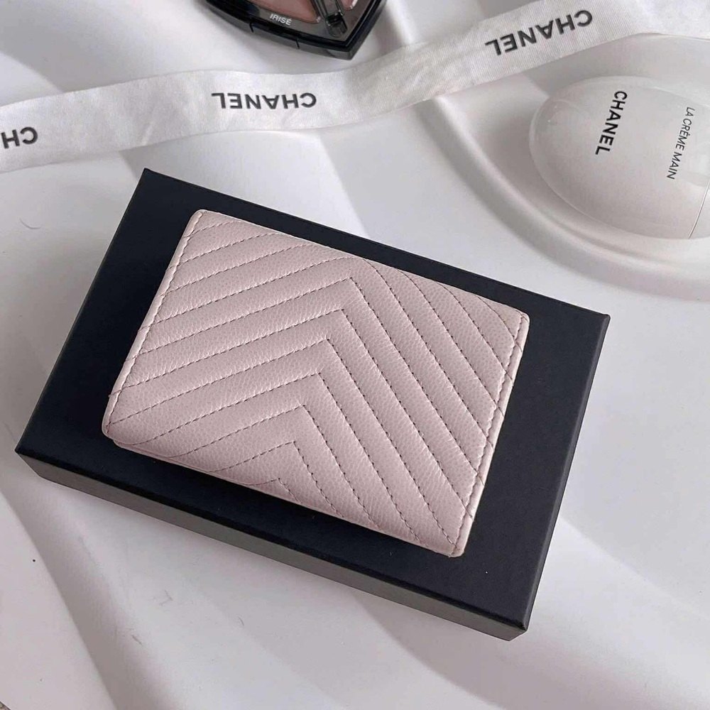 Chanel Boy Flap Nude Pink Tri-fold Wallet Chervon Women's - Picture 4 of 17